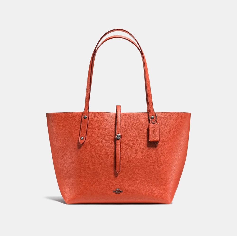 Coach Leather Market Tote in Bright Orange